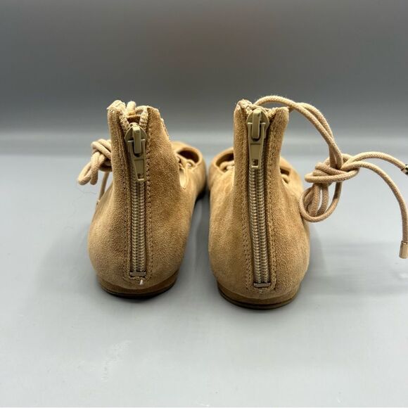 Nine West Tan Shearluko Lace Up Suede Flats - Picture 3 of 6